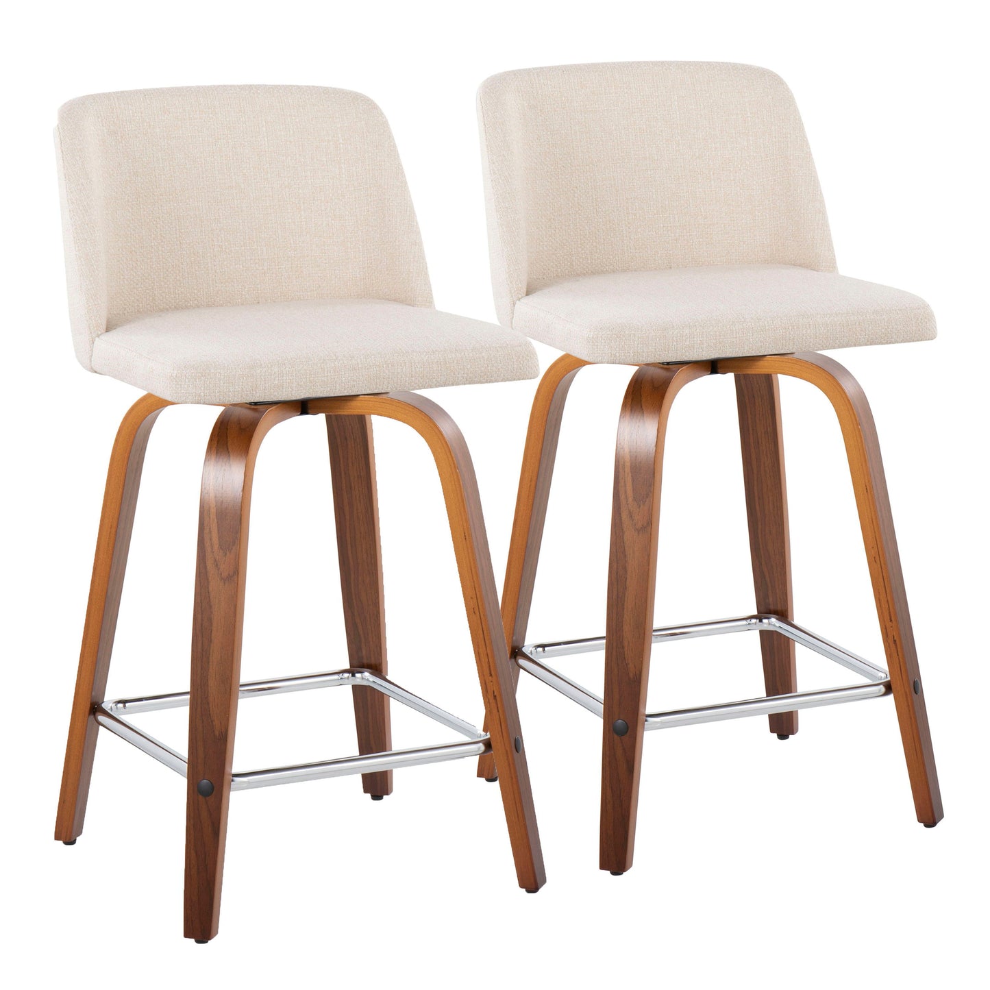 Toriano - Mid Century Modern Fixed Height Counter Stool With Swivel And Square Footrest (Set of 2)