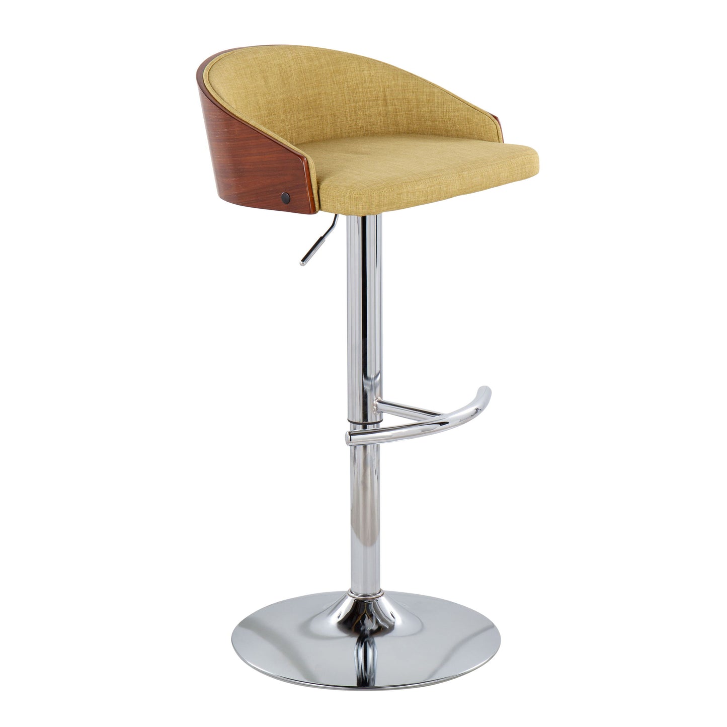 Shiraz - Mid-Century Modern Adjustable Barstool With Swivel (Set of 2) - Walnut / Green