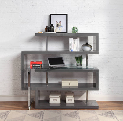 Buck II - Clear Glass, Chrome High Gloss Writing Desk With Shelf