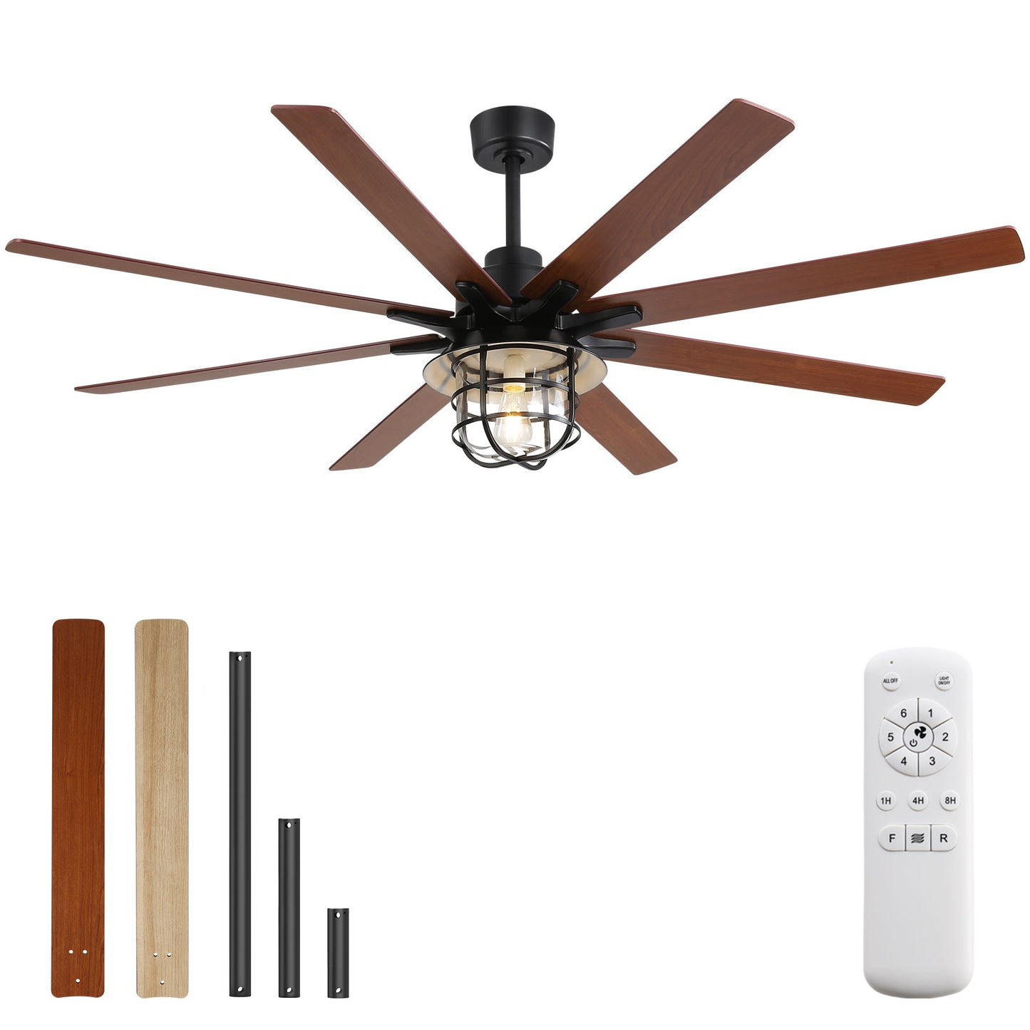 Modern Ceiling Fan With 6 Speed Wind 8 Blades Remote Control Reversible DC Motor With Light - Black