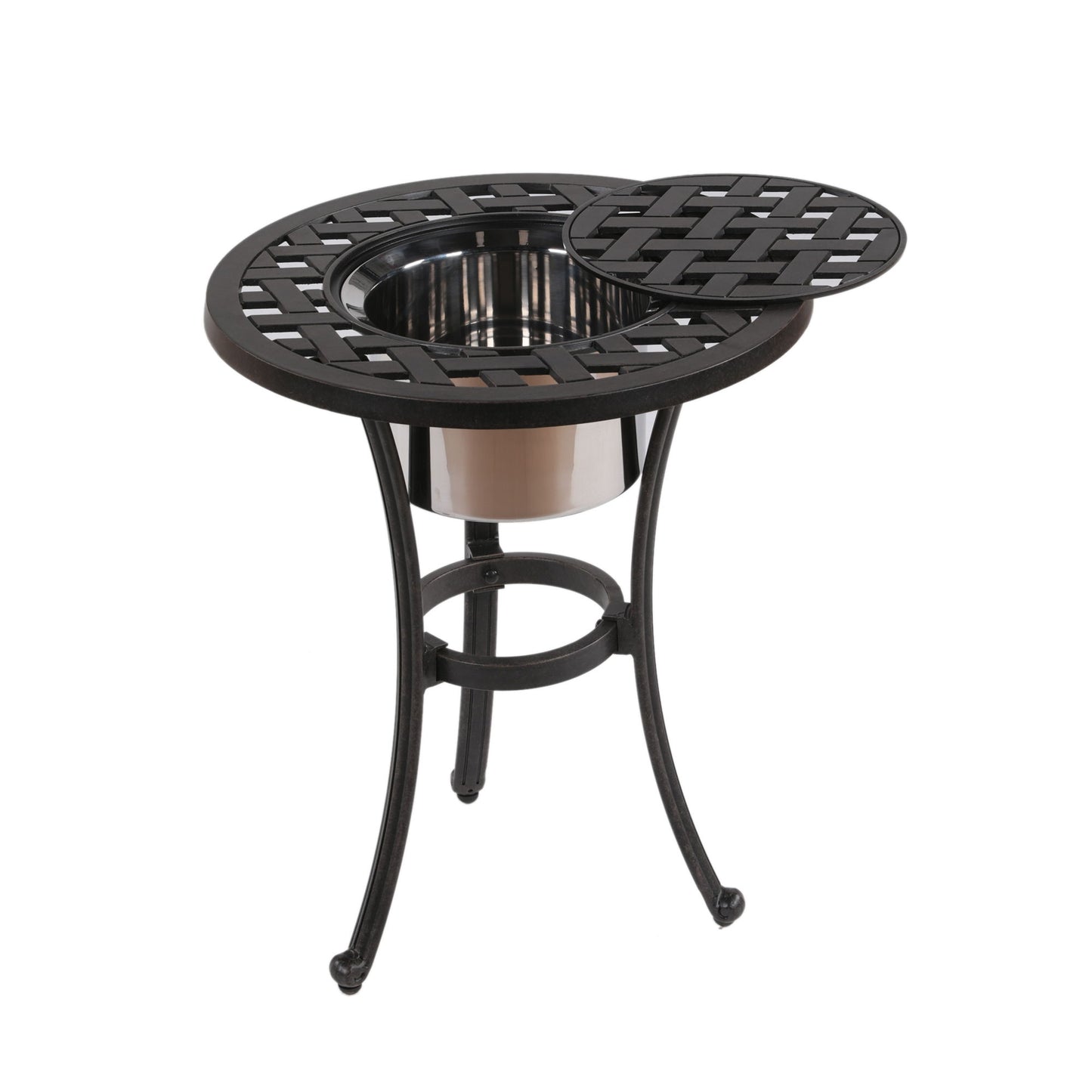 21" Cast Aluminum Round Table With Ice Bucket