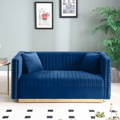 Contemporary Vertical Channel Tufted Sofa Loveseat Modern Upholstered Couch For Living Room With 2 Pillows