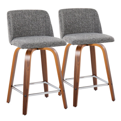 Toriano - Mid Century Modern Fixed Height Counter Stool With Swivel And Square Footrest (Set of 2)