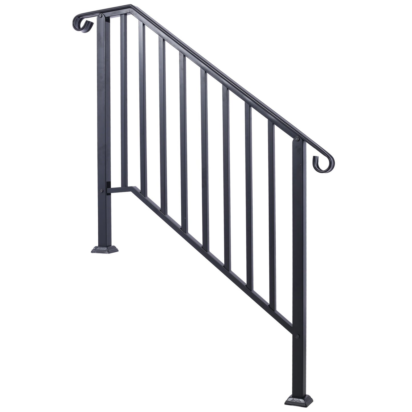 Handrails For Outdoor Steps, Fit 2 Or 3 Steps Outdoor Stair Railing, Wrought Iron Handrail, Flexible Porch Railing, Transitional Handrails For Concrete Steps Or Wooden Stairs