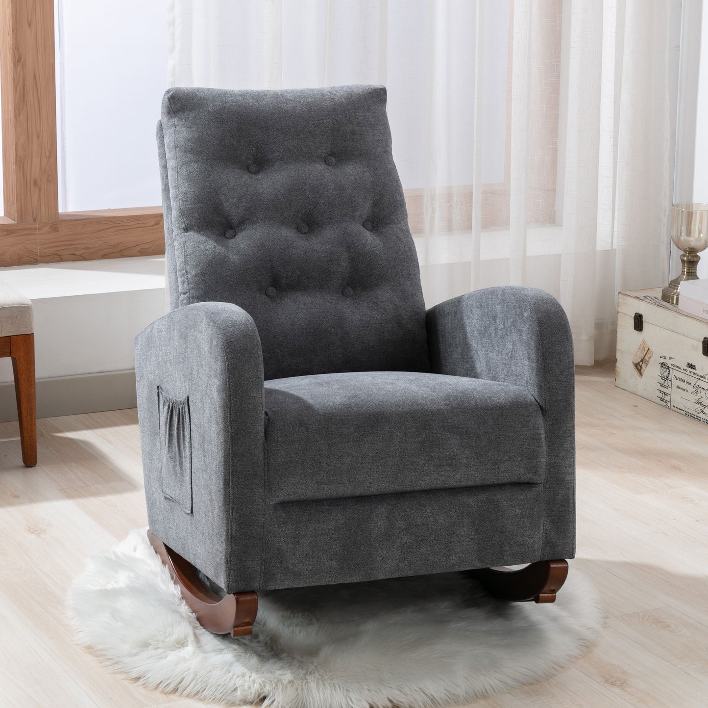 Baby Room High Back Rocking Chair Nursery Chair, Comfortable Rocker Padded Seat, Modern High Back Armchair