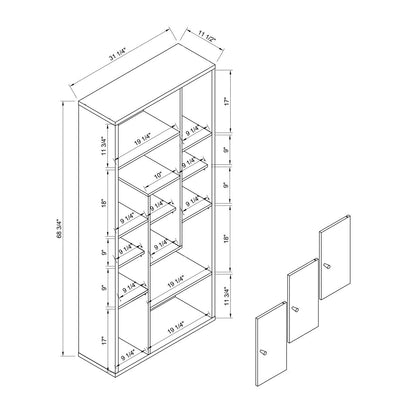 Bookcase Display Storage Cabinet, Multi Shelves - Black / Distressed Gray