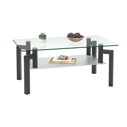 Rectangle Glass Coffee Table, Clear Coffee Table, Modern Side Center Tables For Living Room - Black