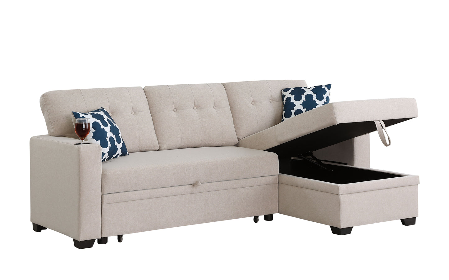 82" Width Sectional With Storage Chaise And Cupholder Armrest