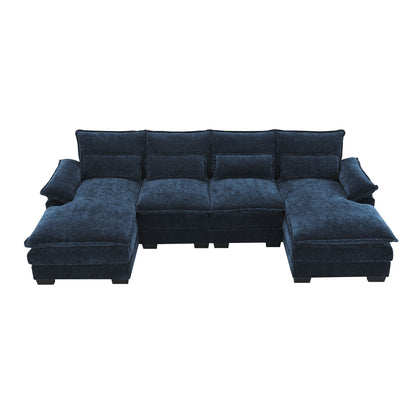 Modern U-Shaped Sectional Sofa With Waist Pillows, 6 Seat Upholstered Symmetrical Sofa Furniture, Sleeper Sofa Couch With Chaise Lounge For Living Room