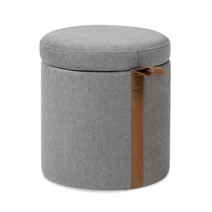 Brandy - Round Upholstered Storage Ottoman With Leather Accent