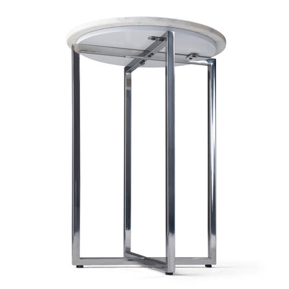 Marsden - Side Table With Polished Stainless Steel Base - White / Silver