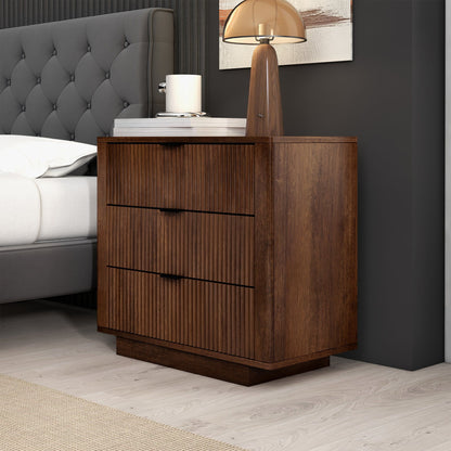 Lola - Nightstand 3 Drawer - Brown / Walnut