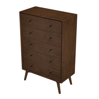 Caroline - Mid-Century Modern Dresser 5 Drawer - Dark Brown