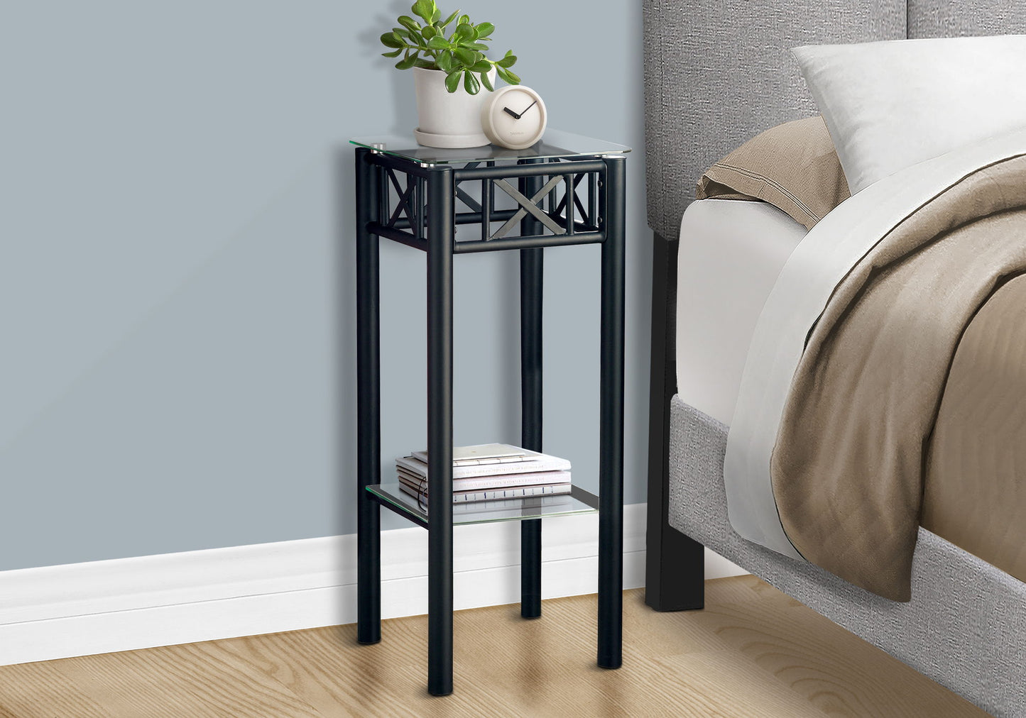 Accent Table Plant Stand Square For Living Room Tempered Glass