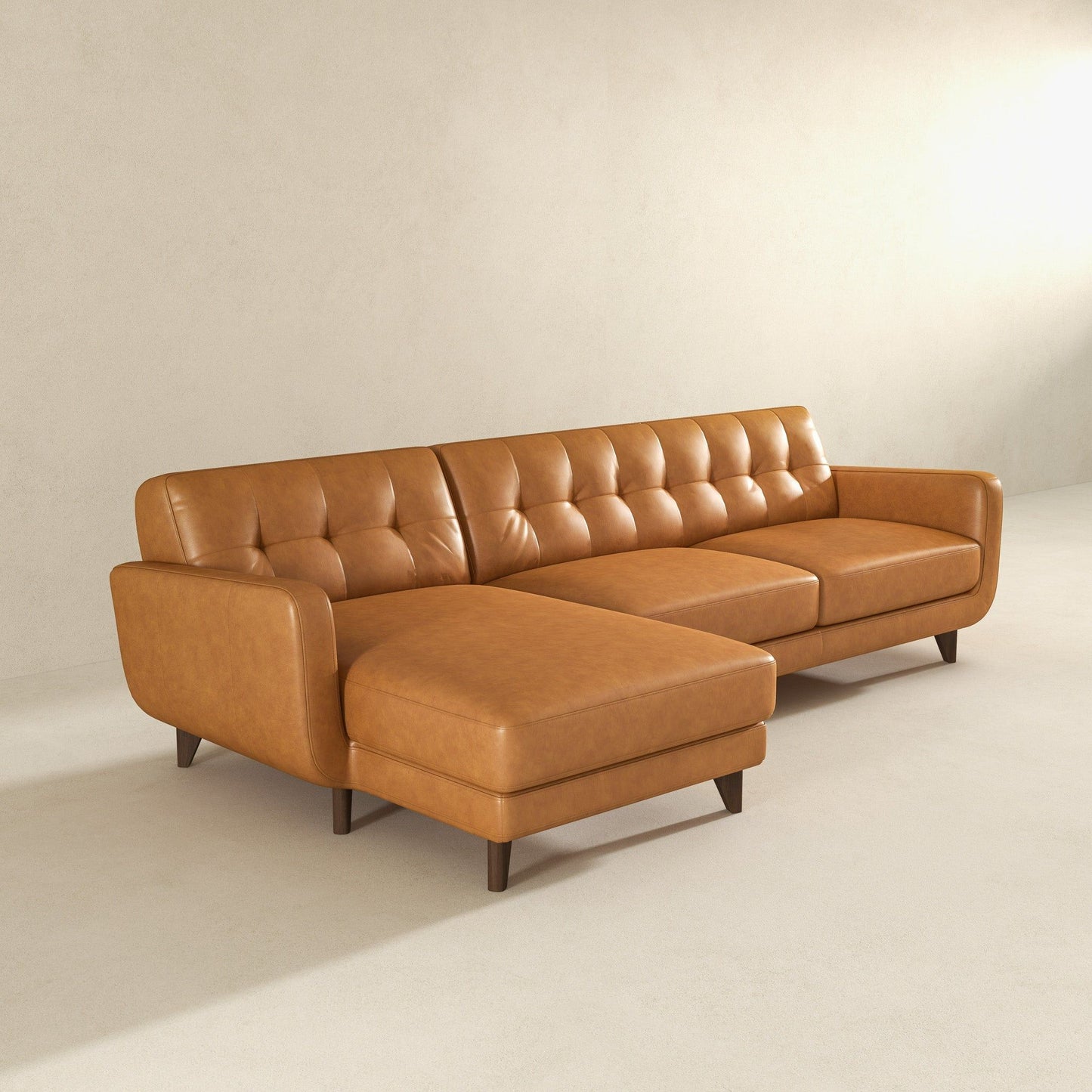 Allison - Mid-Century Modern Leather Sectional Sofa Chaise