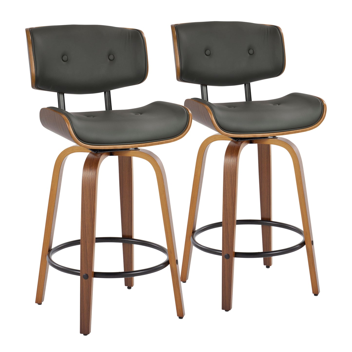 Lombardi - Mid-Century Modern Fixed Height Counter Stool With Swivel With Round Footrest (Set of 2)