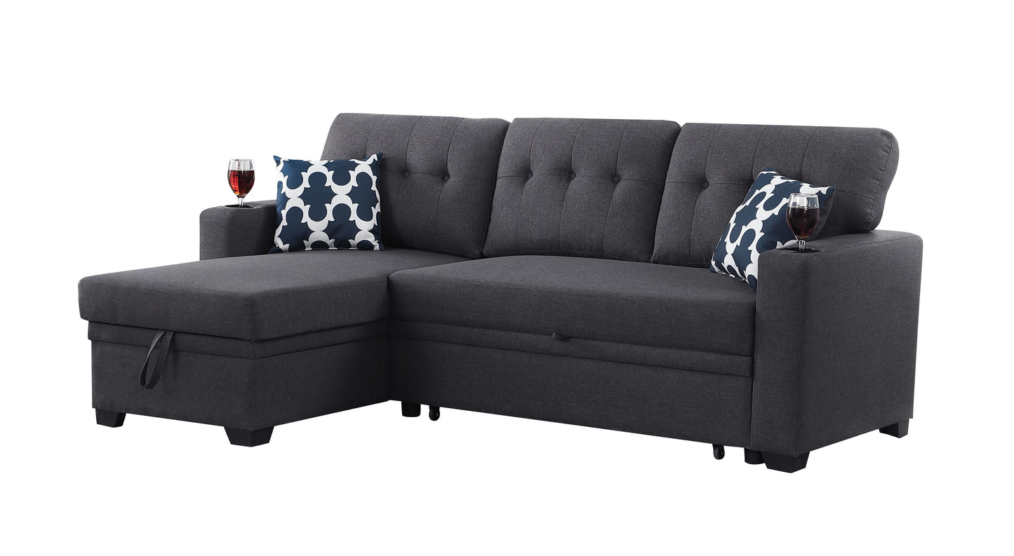 82" Width Sectional With Storage Chaise And Cupholder Armrest