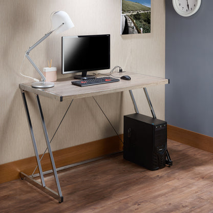 Chrome Writing Desk With Port In USB - Weathered Oak