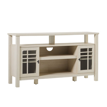 Transitional 2 Door Sideboard With Windowpane Design - Ivory Oak