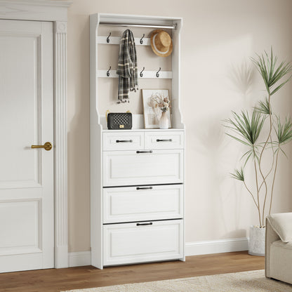 Shoe Cabinet With 3 Doors 2 Drawers With Hanger, Door With Shape, Large Space For Storage