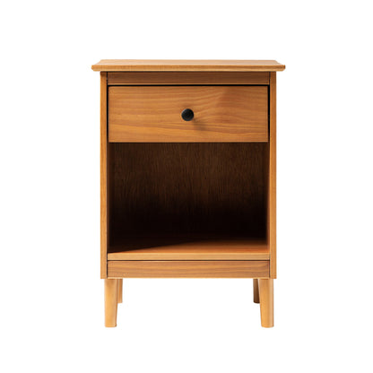 Classic 1 Drawer Solid Wood Nightstand With Cubby - Caramel