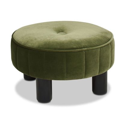 Riley - Round Footstool Ottoman - Olive Green