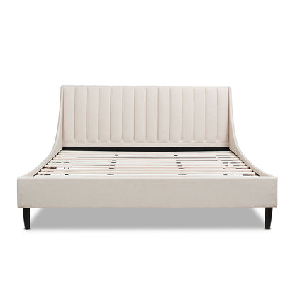 Aspen - King Vertical Tufted Headboard Platform Bed Set - Light Beige