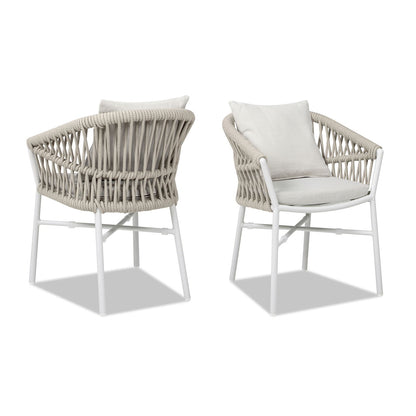 Maiden - Barrel Back Aluminum & Rope Outdoor Patio Dining Chair, Sunproof Olefin (Set of 2)