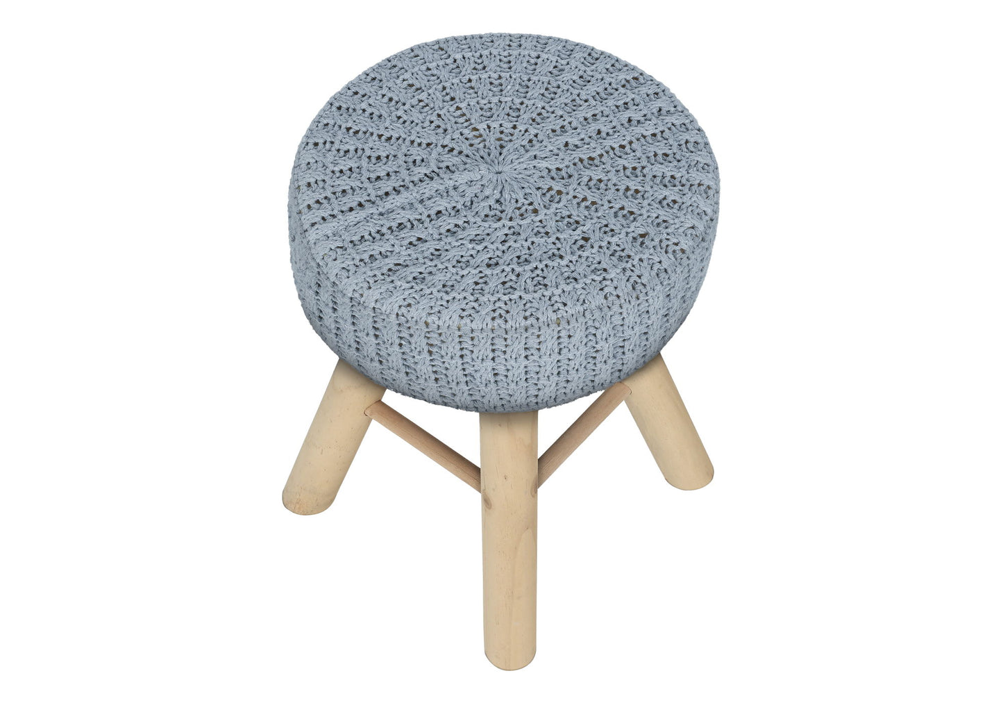 Ottoman, Pouf, Footrest, Foot Stool, Round Velvet, Natural Wood Legs, Contemporary, Modern