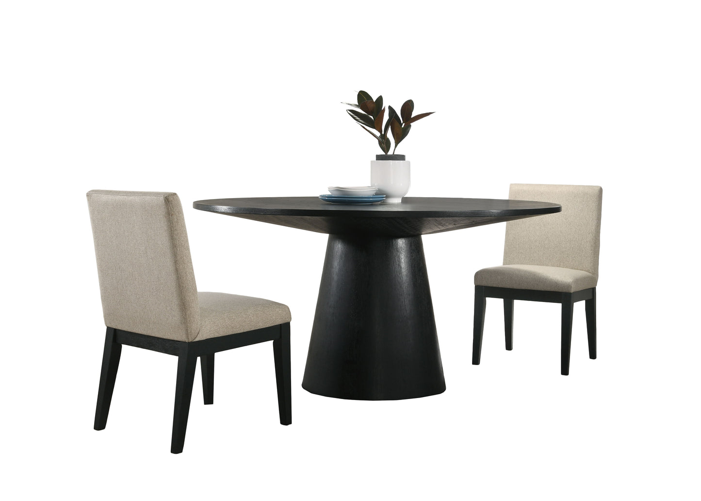 Jasper - Wide Contemporary Round Dining Table With Fabric Chairs Set