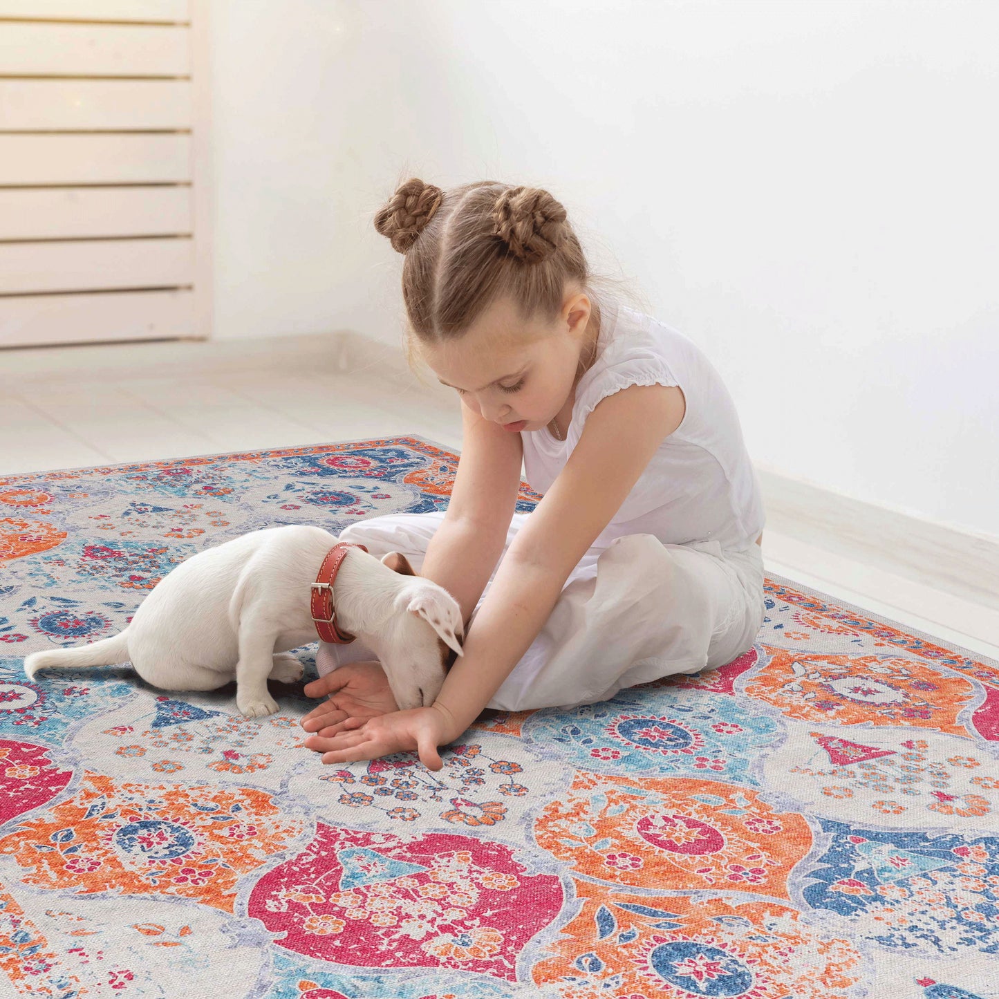 2' x 3' Area Rug, Washable, Low-Pile, Non-Slip, Non-Shedding, Foldable, Kid & Pet Friendly - Cream