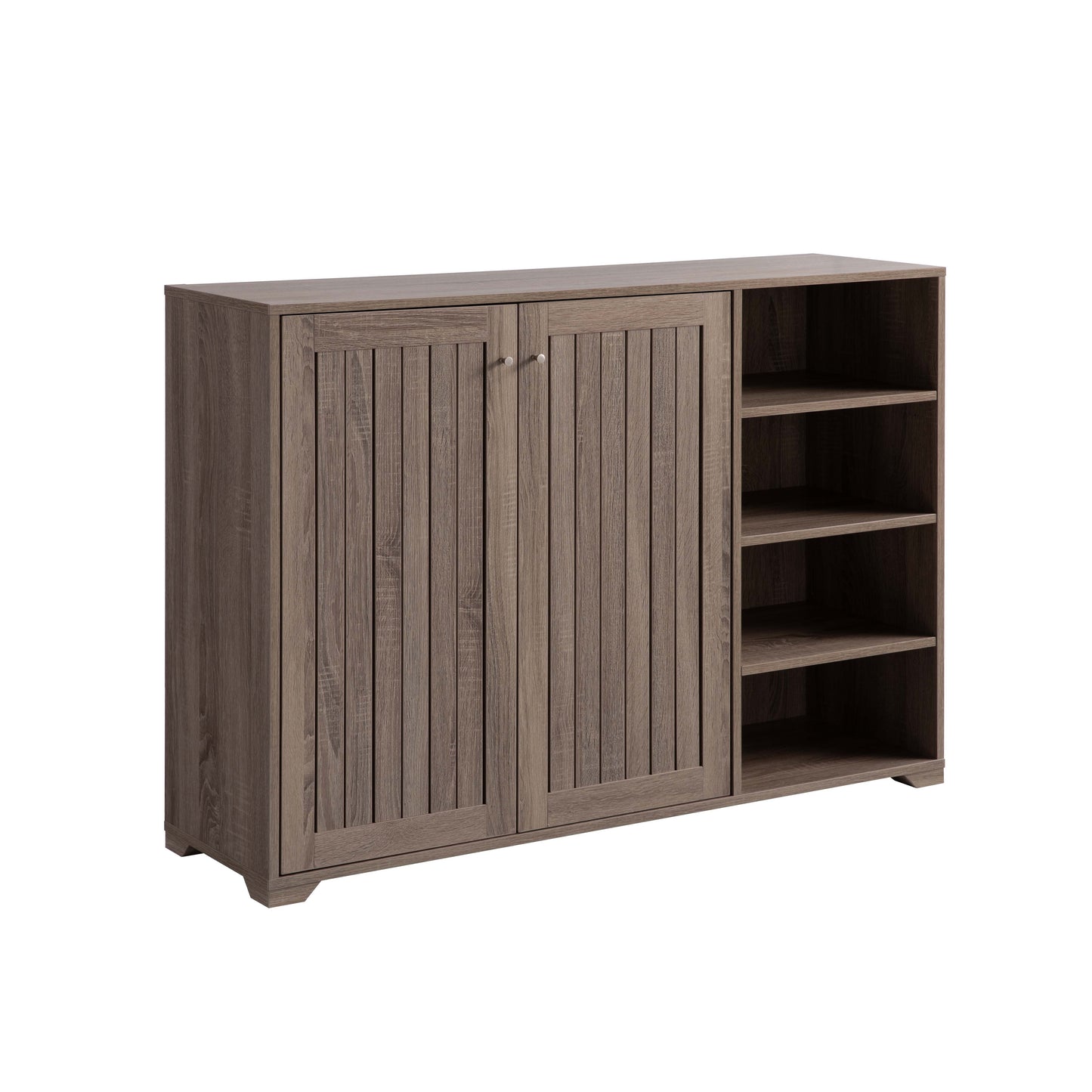 Entryway 4 Tier Organizing Storage Cabinet, Double Door Wooden Shoe Cabinet - Dark Taupe