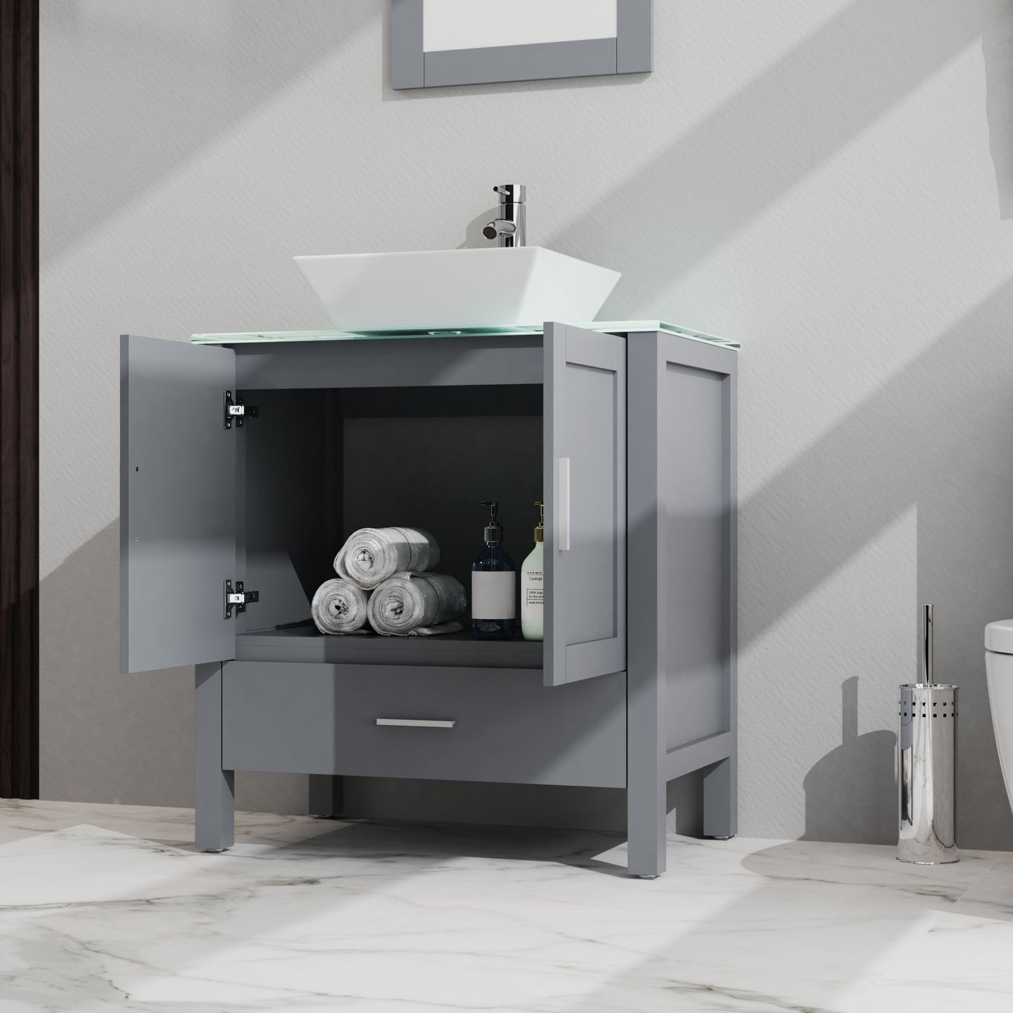 Bathroom Vanity And Sink Combo Glass Top Cabinet With Mirror