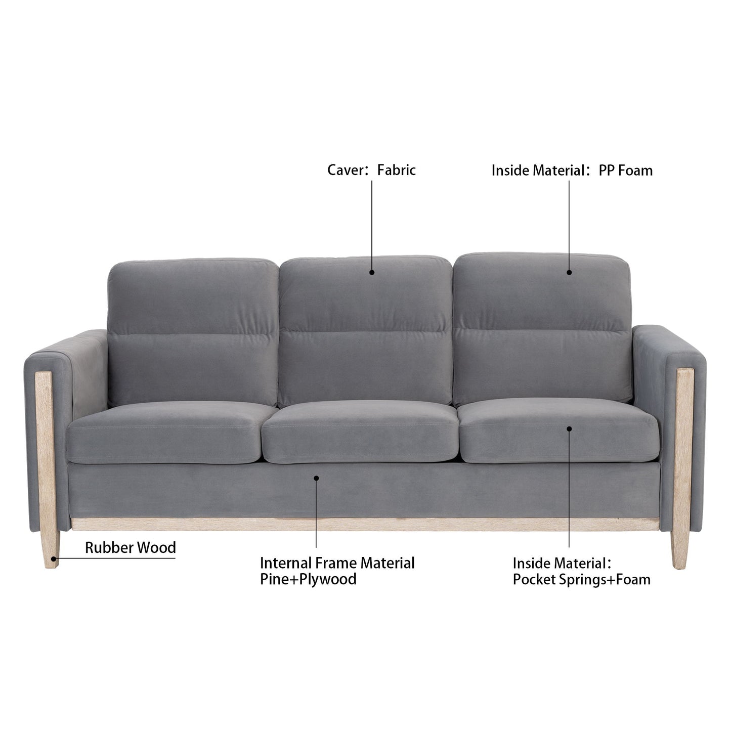 Comfortable Solid Wood Three-Seater Sofa, Soft Cushions, Durable And Long-Lasting, 79.5" Sofa Couch For Living Room