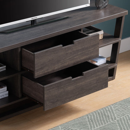 TV Stand With Floating Shelves, Drawers, And Cutout Handles Modern And Functional Design For Entertainment Space - Walnut Brown