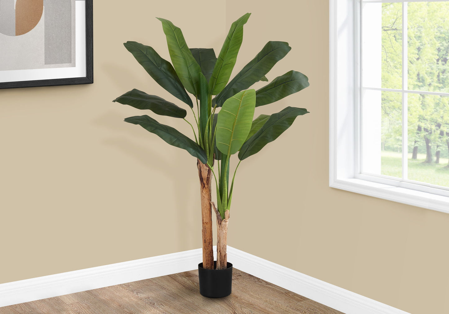 55" Tall, Artificial Plant, Banana Tree, Indoor, Faux, Fake, Floor, Greenery, Potted, Real Touch, Decorative - Green / Black