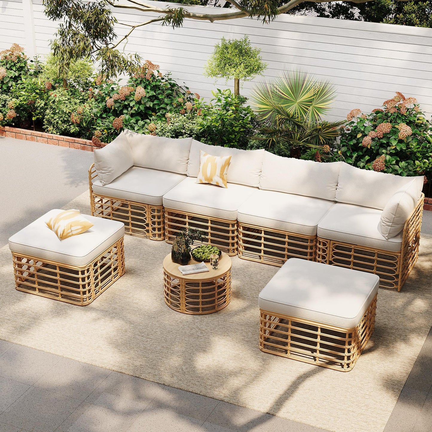 Outdoor Patio Furniture, All-Weather Rattan Sectional Sofa Set With Thick Cushions And Pillows, Freely Combined Conversation Sets For Garden, Backyard, Balcony