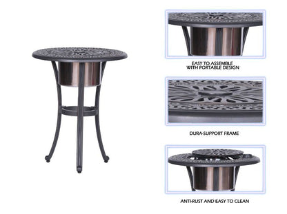 Outdoor Patio Aluminum Round Bistro Table/Side Table With Ice Bucket - Gunmetal