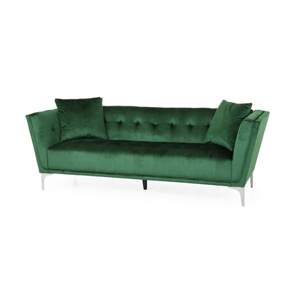 Comfy 3 Seat Sofa With Metal Legs, Modern For Living Room And Study - Emerald