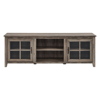 Modern Farmhouse 2 Door Glass Windowpane 70" TV Stand For 80" TVs