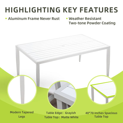 Outdoor Patio Rectangle Dining Table With Tapered Feet & Umbrella Hole