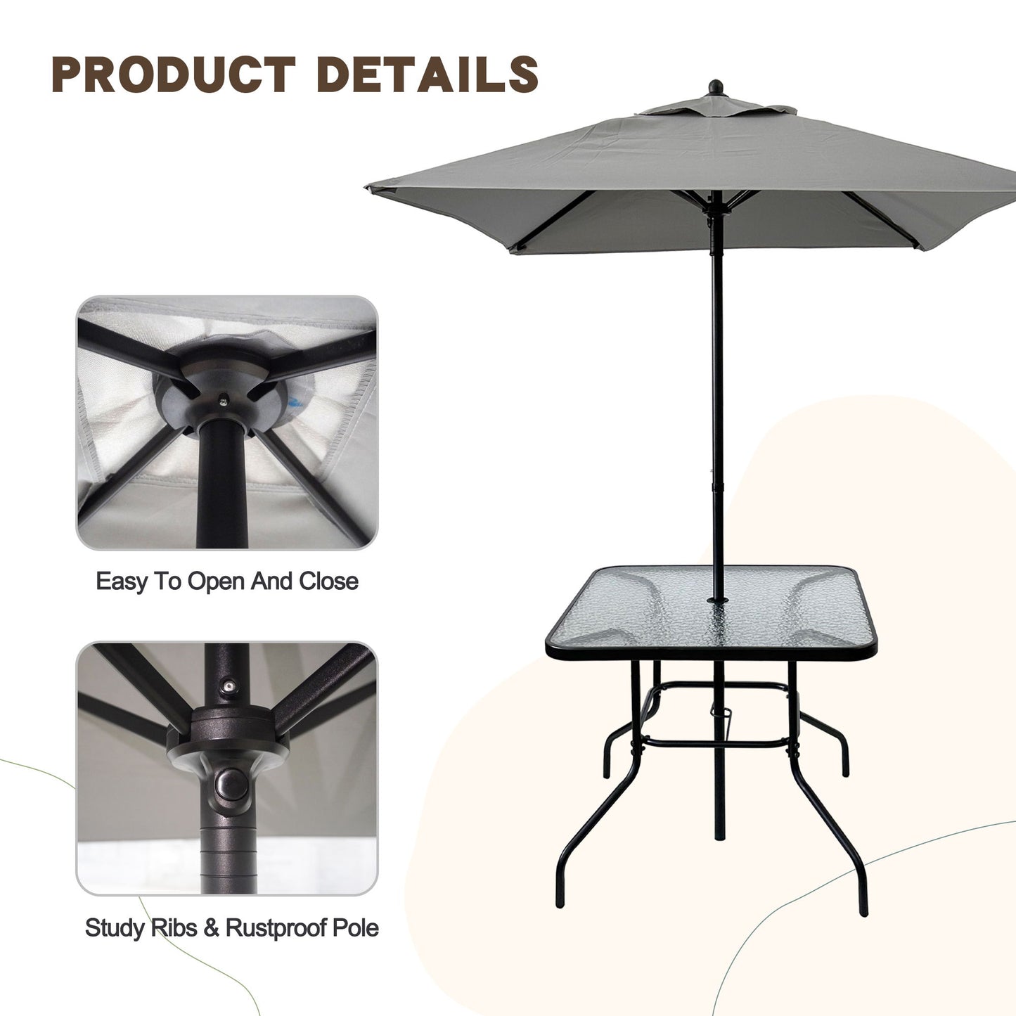 Outdoor Patio Dining Set For 4 People, Metal Patio Furniture Table And Chair Set With Umbrella - Black