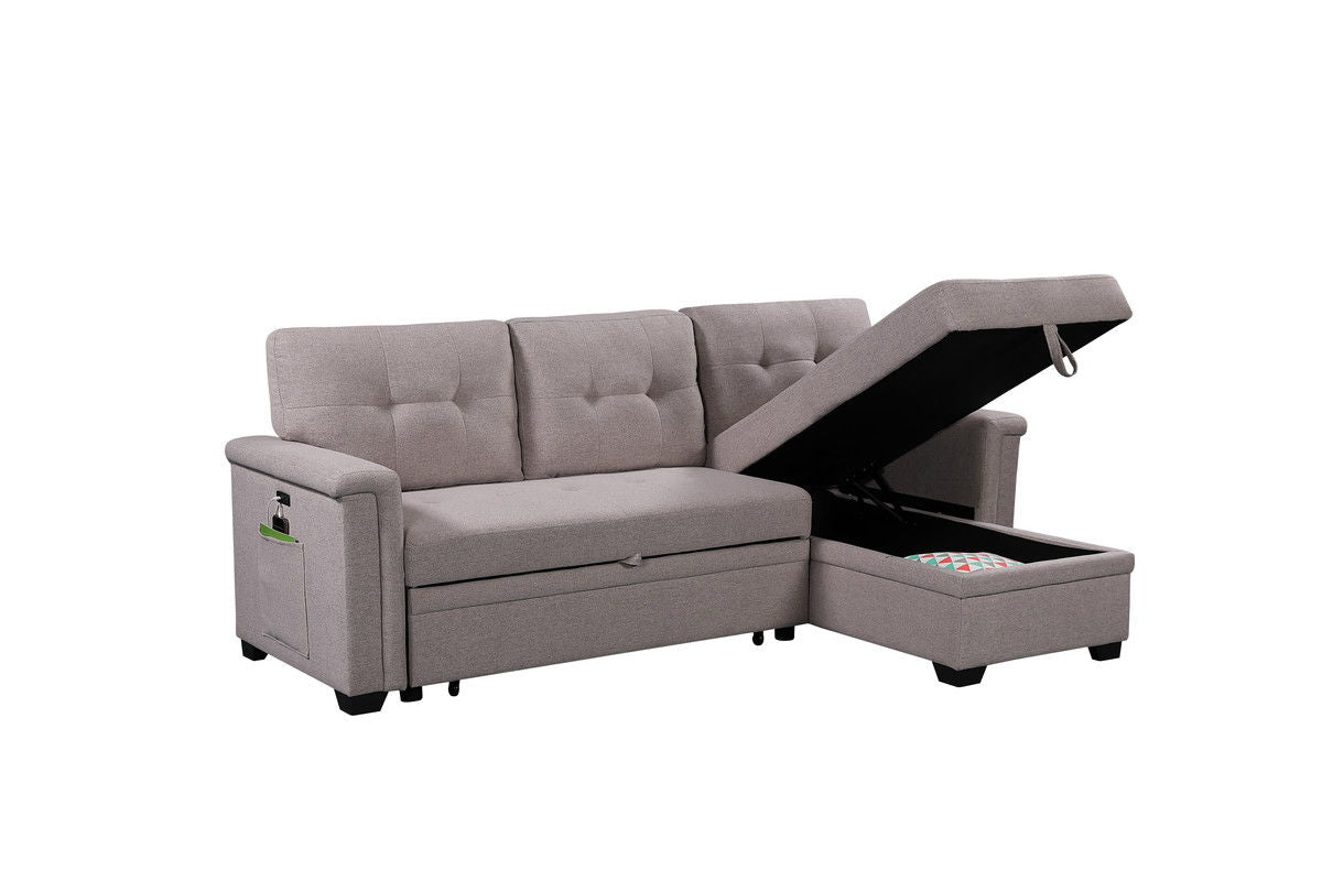 Ashlyn - Reversible Sleeper Sectional Sofa With Storage Chaise, USB Charging Ports And Pocket