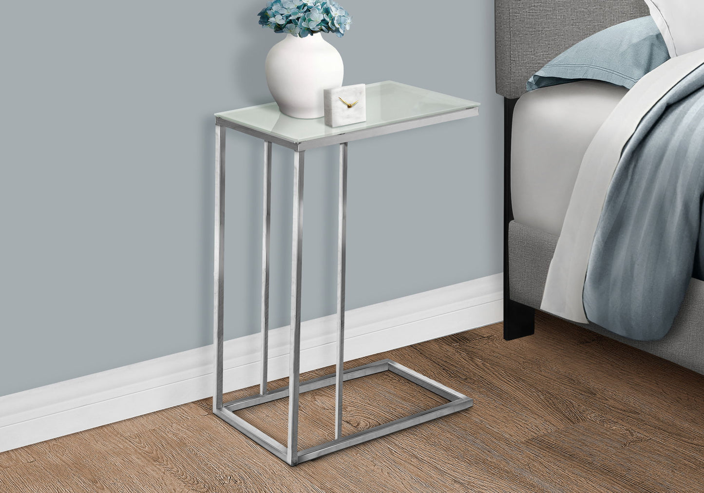 Accent Table, C - Shaped, Tempered Glass, Stylish Design Contemporary & Modern