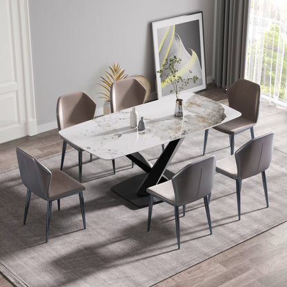 Modern Artificial Stone Pandora White Curved Metal Leg Dining Table, Can Accommodate 6-8 People - Antique White