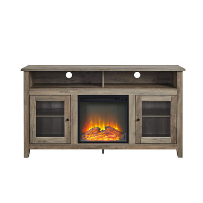 Transitional Electric Fireplace Wood And Glass TV Stand For TVs Up To 65" - Gray Wash