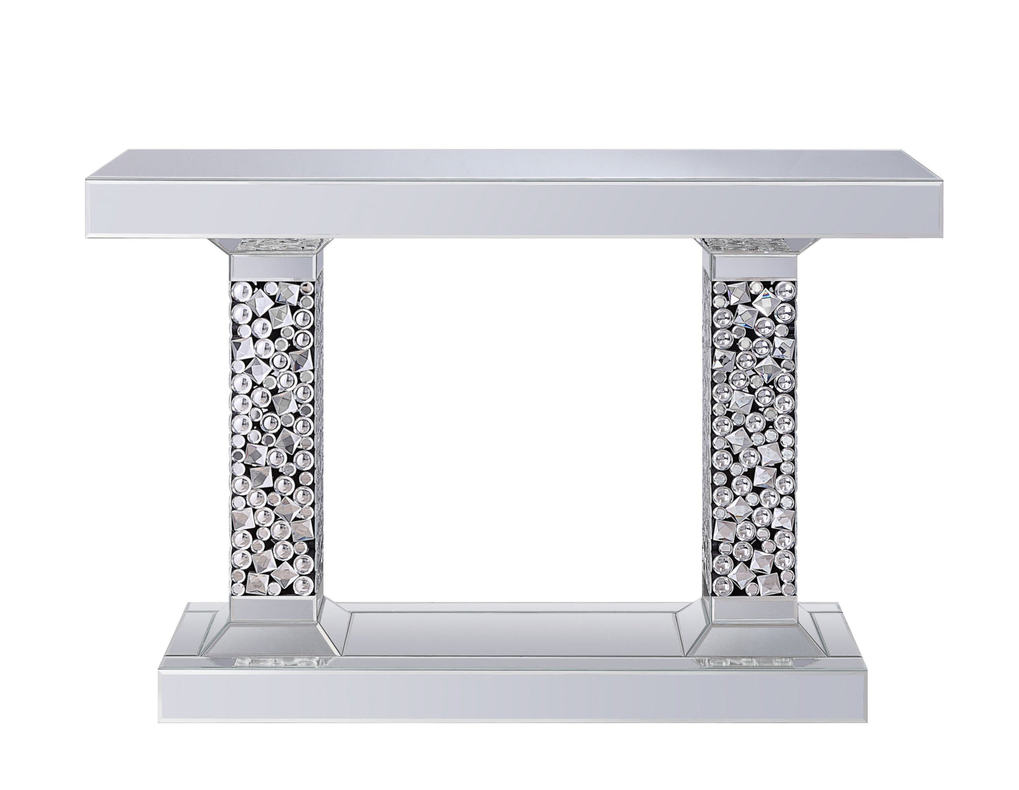 Lachina - Glam Mirrored Faux Gems Console Table - Silver