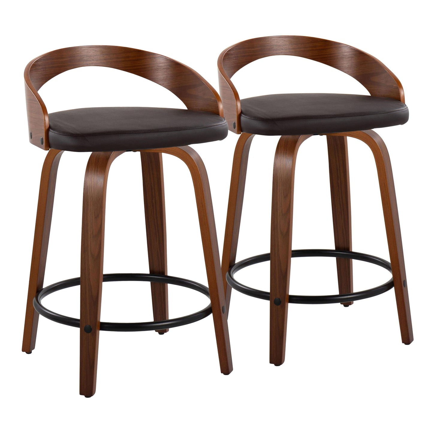 Grotto - Mid-Century Modern Fixed Height Counter Stool & Swivel With Round Footrest (Set of 2)