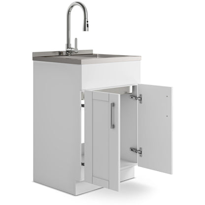 Shaker - Modern Wide, Laundry Cabinet With Faucet And Stainless Steel Sink