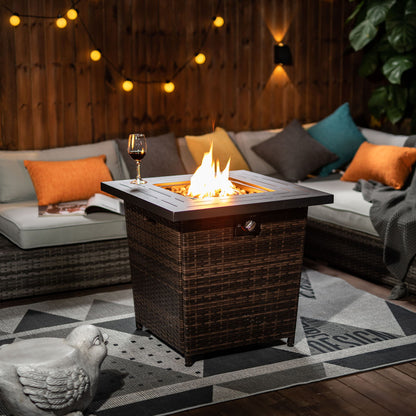 28" Wicker Square Fire Pit Table - Black Brown